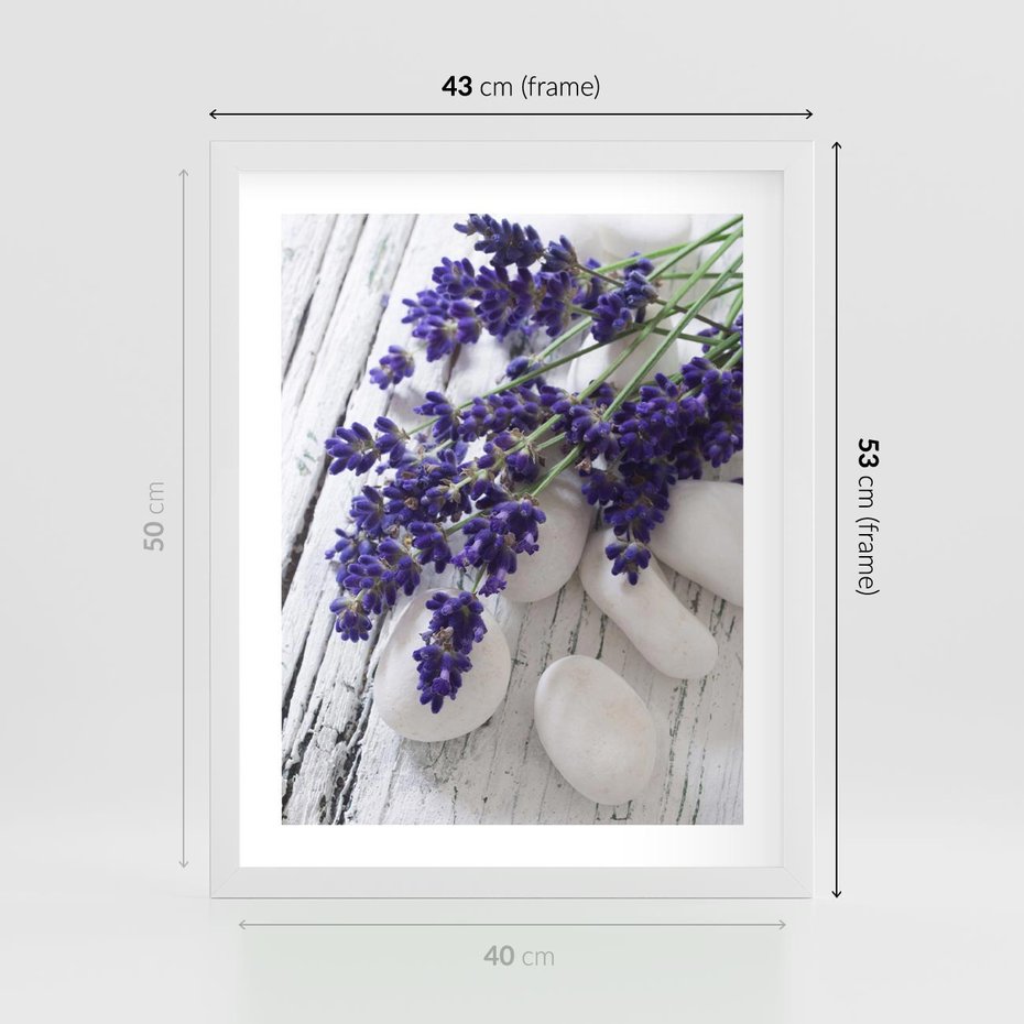 Plakat w ramie 40x50 - relaks z aromatem - lawenda, spa - rama biała