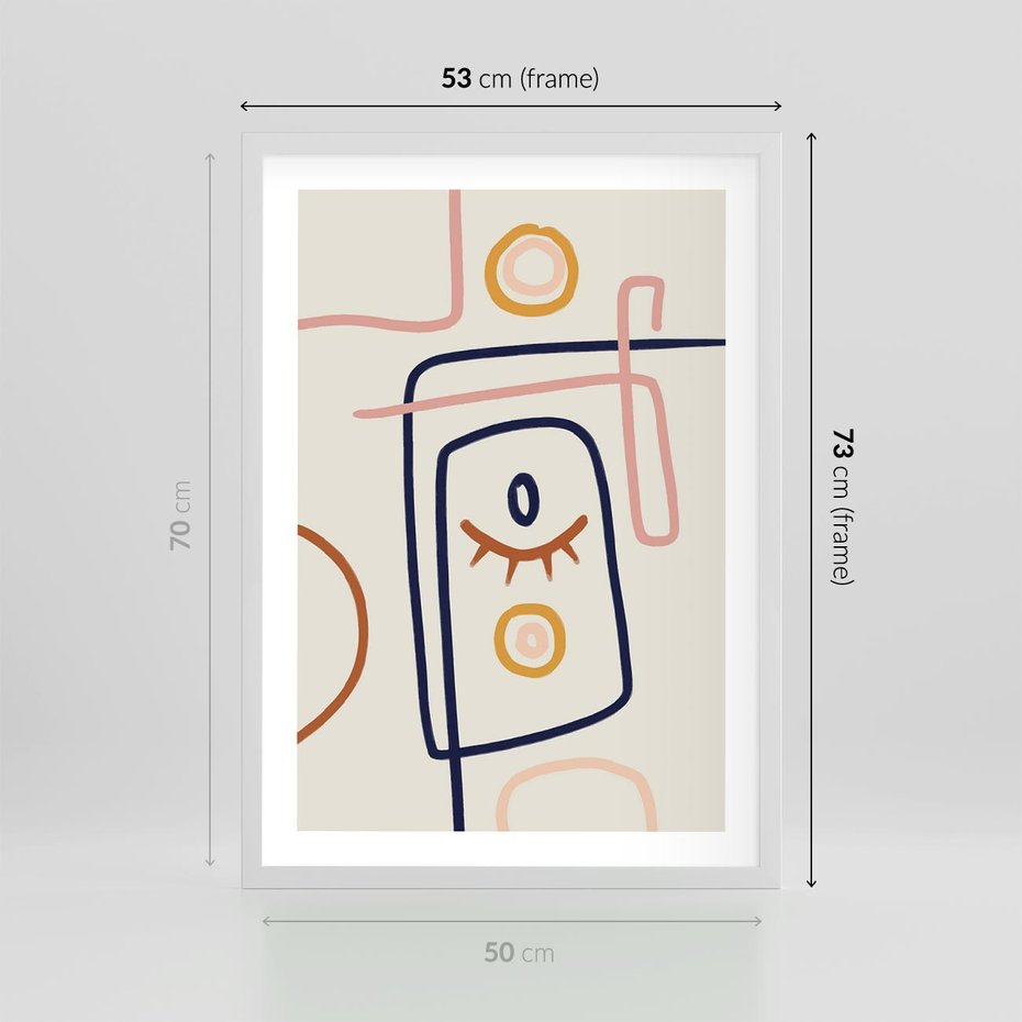 Plakat w ramie 50x70 - Manifestacje Dziwności - abstrakcja w stylu picasso, beżowe tło - rama biała