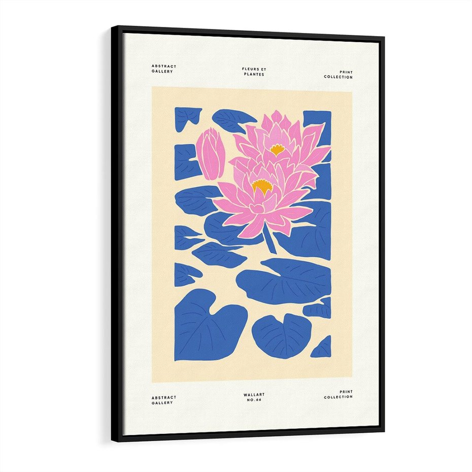 Obraz w ramie 50x70 - Rozświetlone Odbicia - lilie wodne, pastelowe kolory - rama czarna