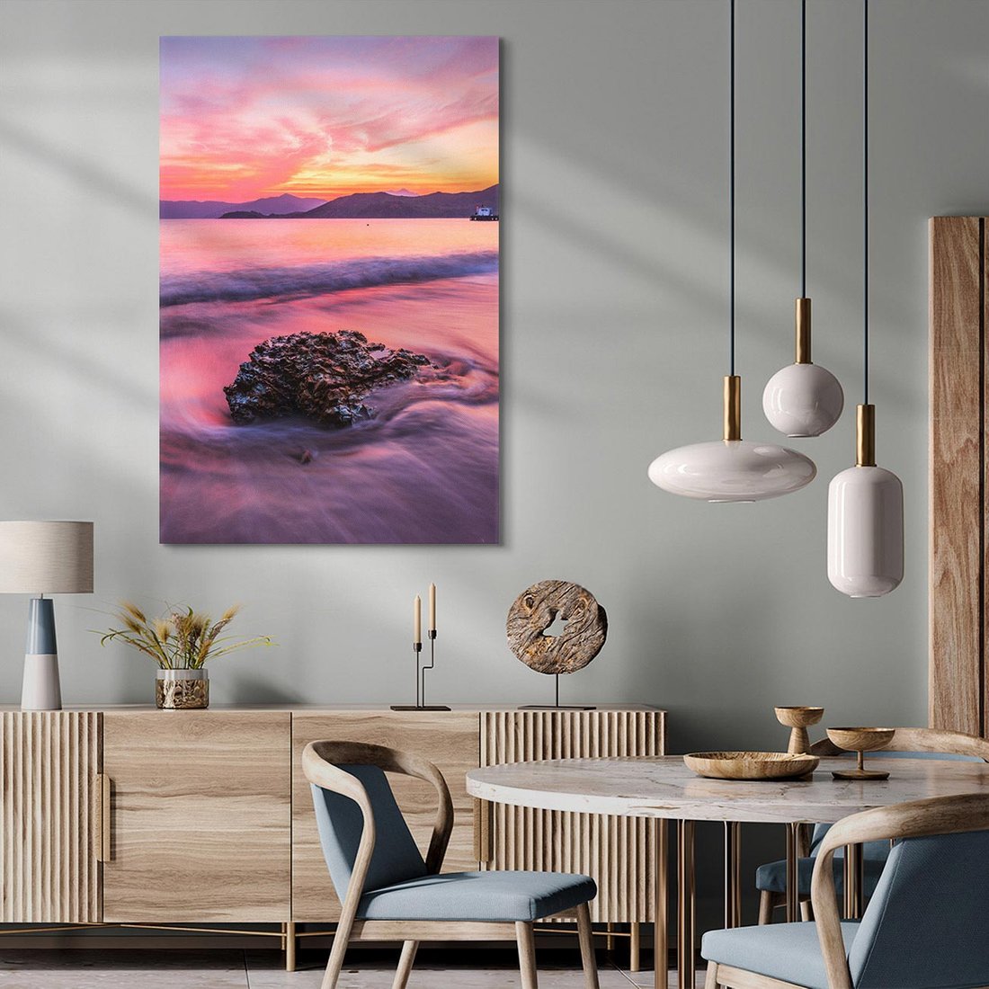 Obraz na płótnie 50x70 - Zaklęty Zachód - magiczny zachód słońca, fioletowe