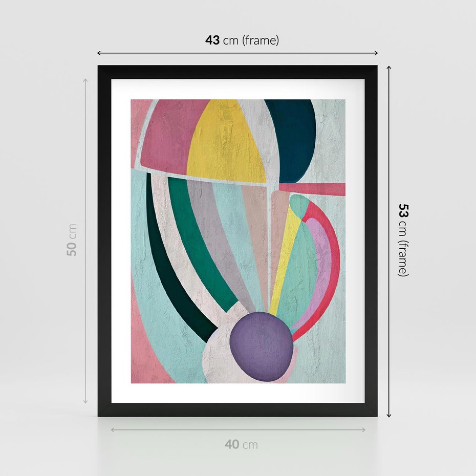 Plakat w ramie 40x50 - Podróżne Echa Przestrzeni - abstrakcyjne dziwne kształty, olejny obraz - rama czarna