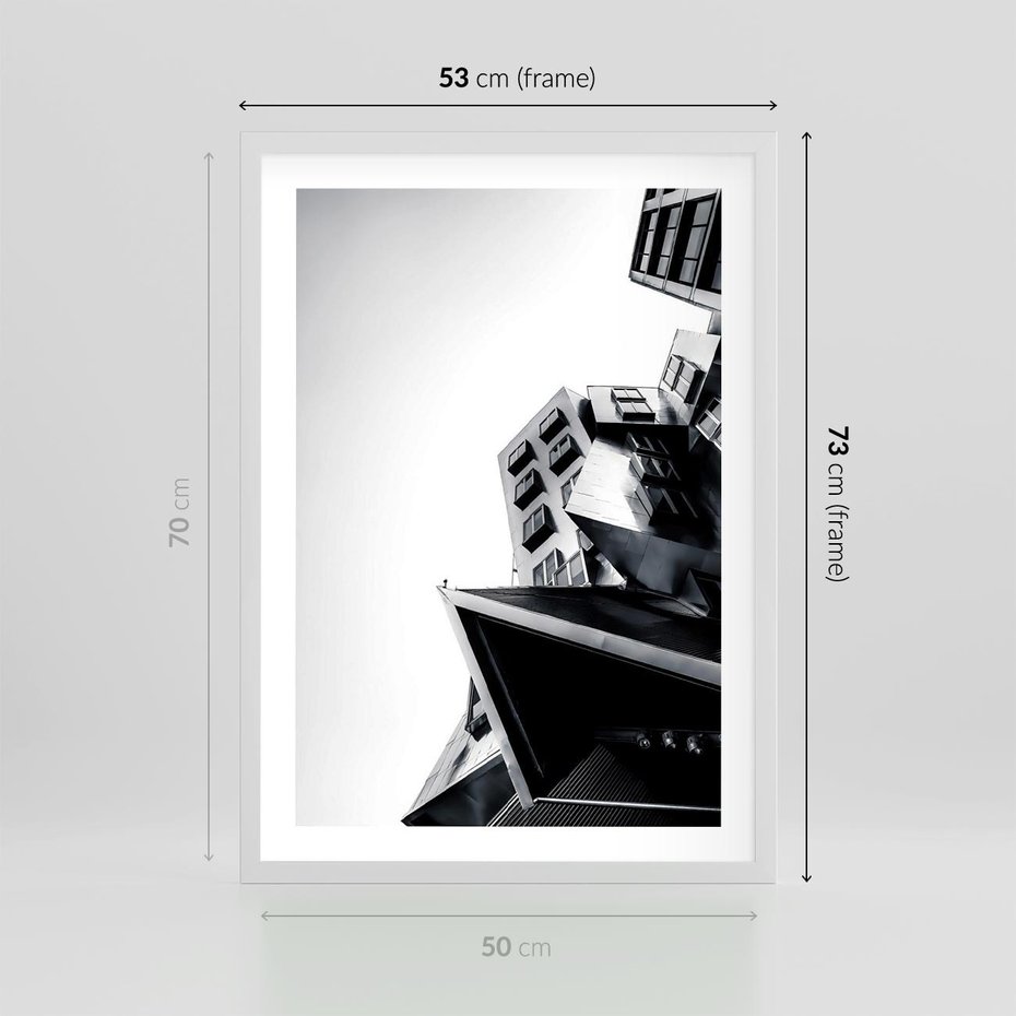 Plakat w ramie 50x70 - Czarno-Biały Świat - architeltura, surowość - rama biała