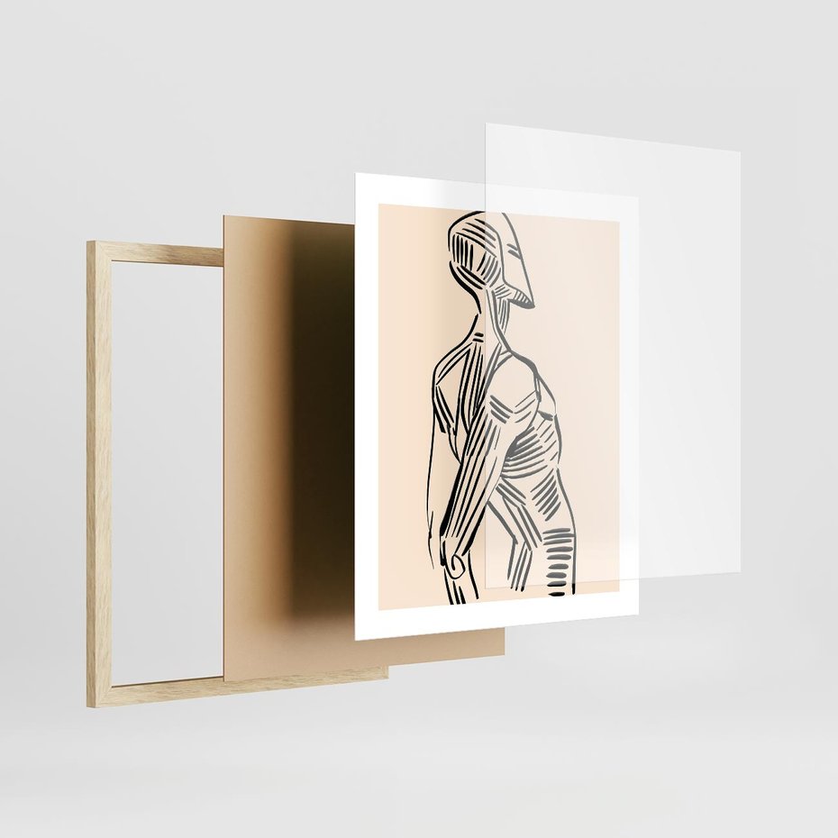 Plakat w ramie 40x50 - Eksploracja Wizualna - szkic, czarno biały - rama drewno