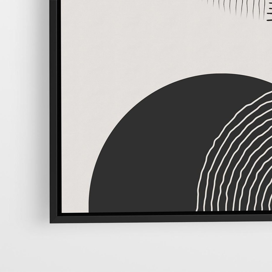 Obraz w ramie 50x50 - Przenikająca Rzeczywistość - abstrakcyjna kompozycja, okręgi i półokręgi - rama czarna