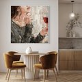 Obraz w ramie 80x80 - Esencja - kobieta wino obraz impresonizm olej na płótnie - rama biała