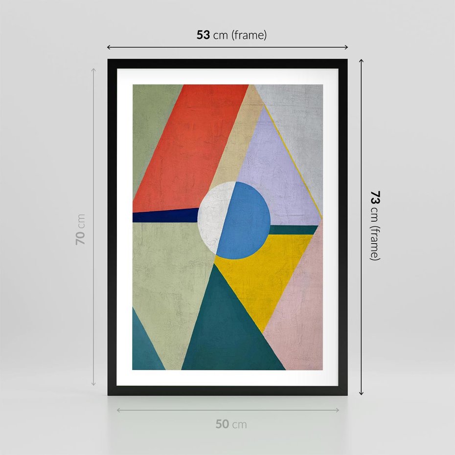 Plakat w ramie 50x70 - Taniec Subtelnych Odbić - abstrakcyjne geometryczne kształty, olejny obraz - rama czarna