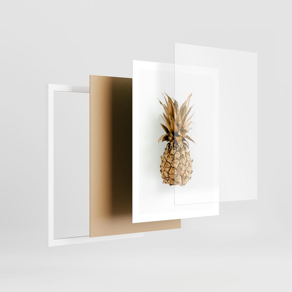 Plakat w ramie 50x70 - Ekskluzywny Akcent - złoty, ananas - rama biała