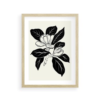 Plakat w ramie 30x40 - Spojrzenie w kształty kwiatów - kwiaty magnolii, minimalizm - rama drewno