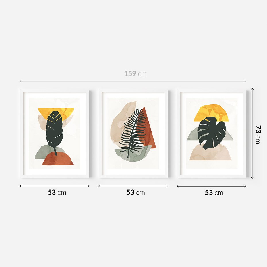 Zestaw obrazy w ramie 50x70 galeria - Liście, boho, palma - rama biała