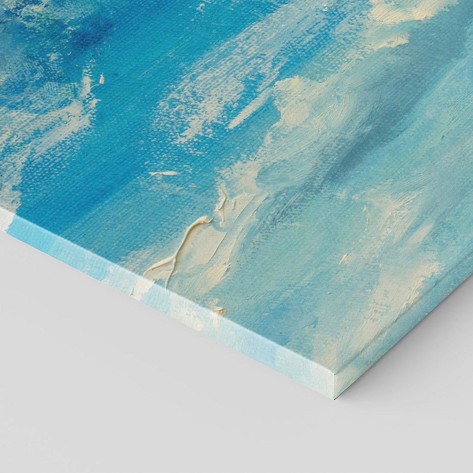 Obraz na płótnie 100x70 - Oddechy niebiańskiej materii - olejny obraz, smugi farby przypominają obłoki na błękitnym niebie