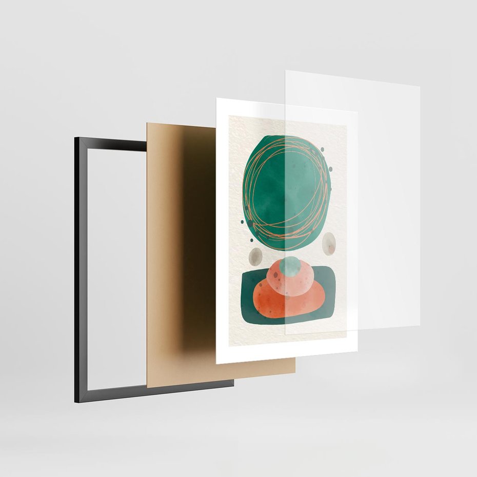 Plakat w ramie 30x40 - Rozmyte Granice - abstrakcyjne plamy, zielony - rama czarna