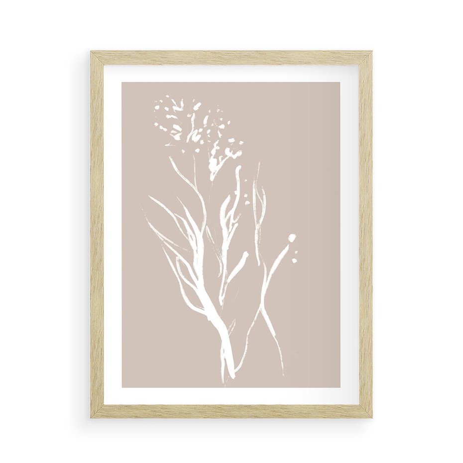 Plakat w ramie 50x70 - Impresje Pastelowych Nastrojów - minimalistyczny delikatny obraz, beżowe odcienie - rama drewno