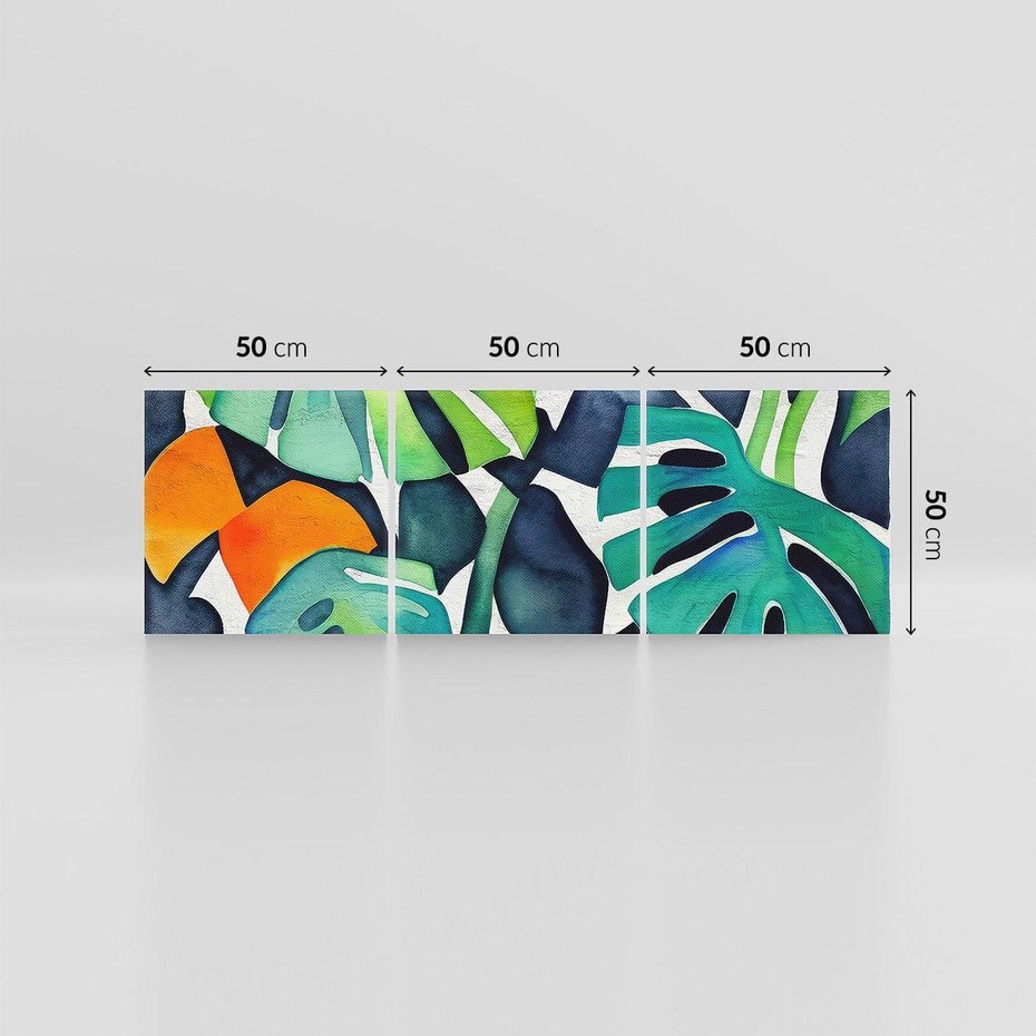 Obraz na płótnie 150x50 - Tropikalne Pragnienia - akwarela, liście tropikalne