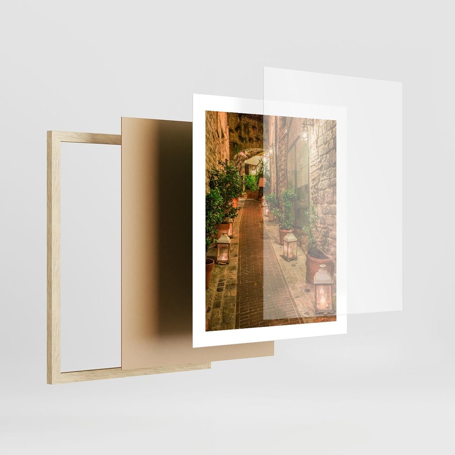 Plakat w ramie 40x50 - Perspektywa Uliczki Miejskiej - uliczka, perspektywa - rama drewno