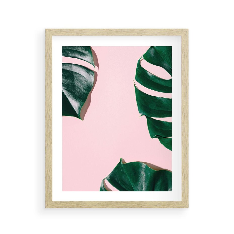 Plakat w ramie 40x50 - Minimalizm Natury - minimalizm, liście monstery - rama drewno