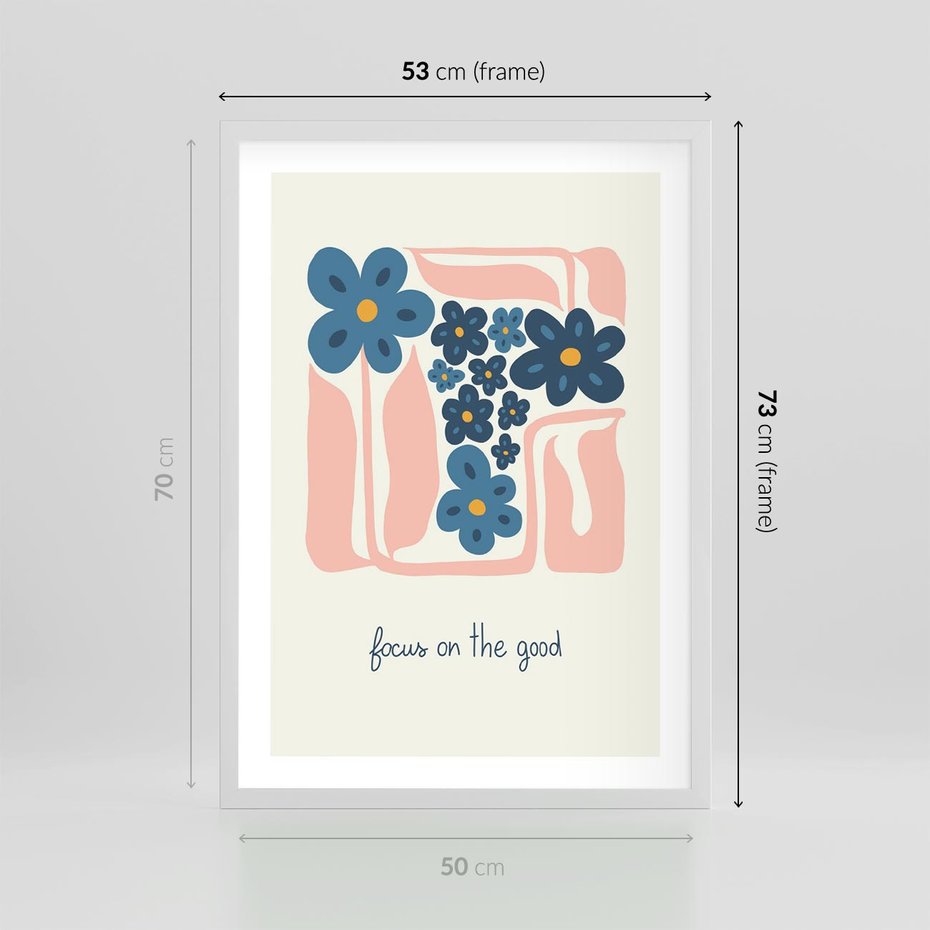 Plakat w ramie 50x70 - Linie kwiatowych marzeń - minimalistyczna kwiatowa kompozycja, pastelowe kolory - rama biała