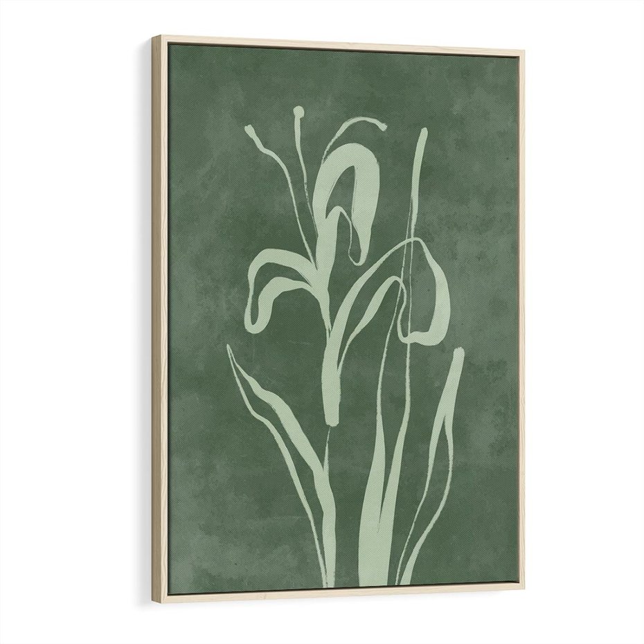 Obraz w ramie 70x100 - Zielony Oddech - zielona abstrakcja, zgaszona zieleń - rama drewno