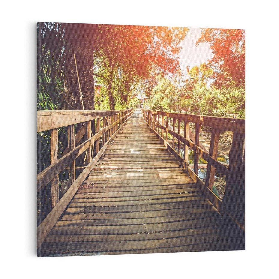 Obraz na płótnie 40x40 - Optyczne wrażenie na drewnianym moście - most, drewniany