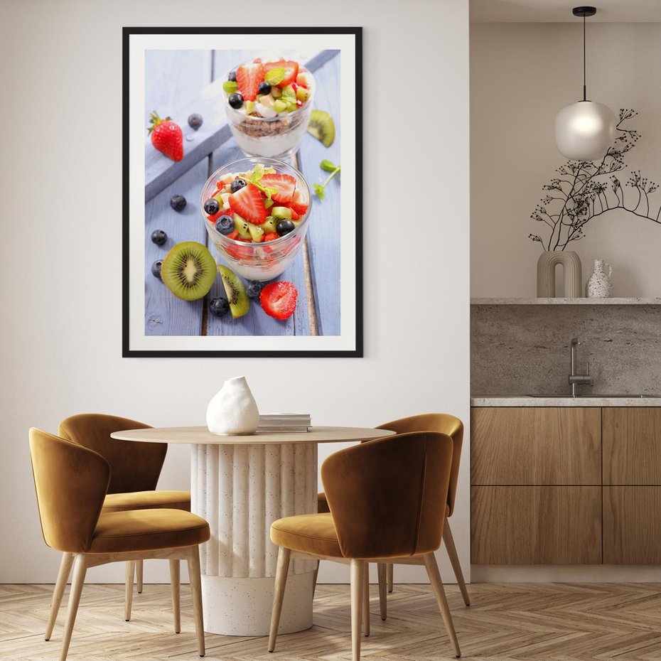 Plakat w ramie 50x70 - Świeżość i Zdrowie - sałatka, owoce - rama czarna