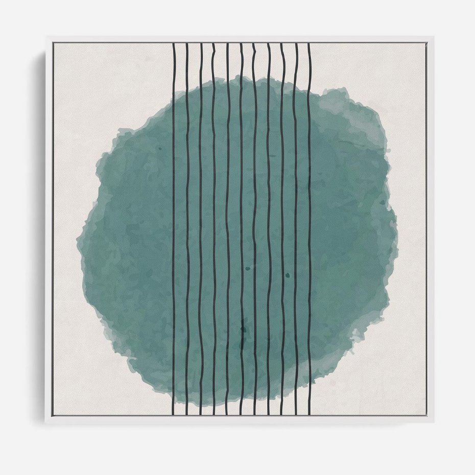 Obraz w ramie 50x50 - Podróżne Inspiracje - abstrakcyjna akwarelowa plama, nieregularne kreski - rama biała