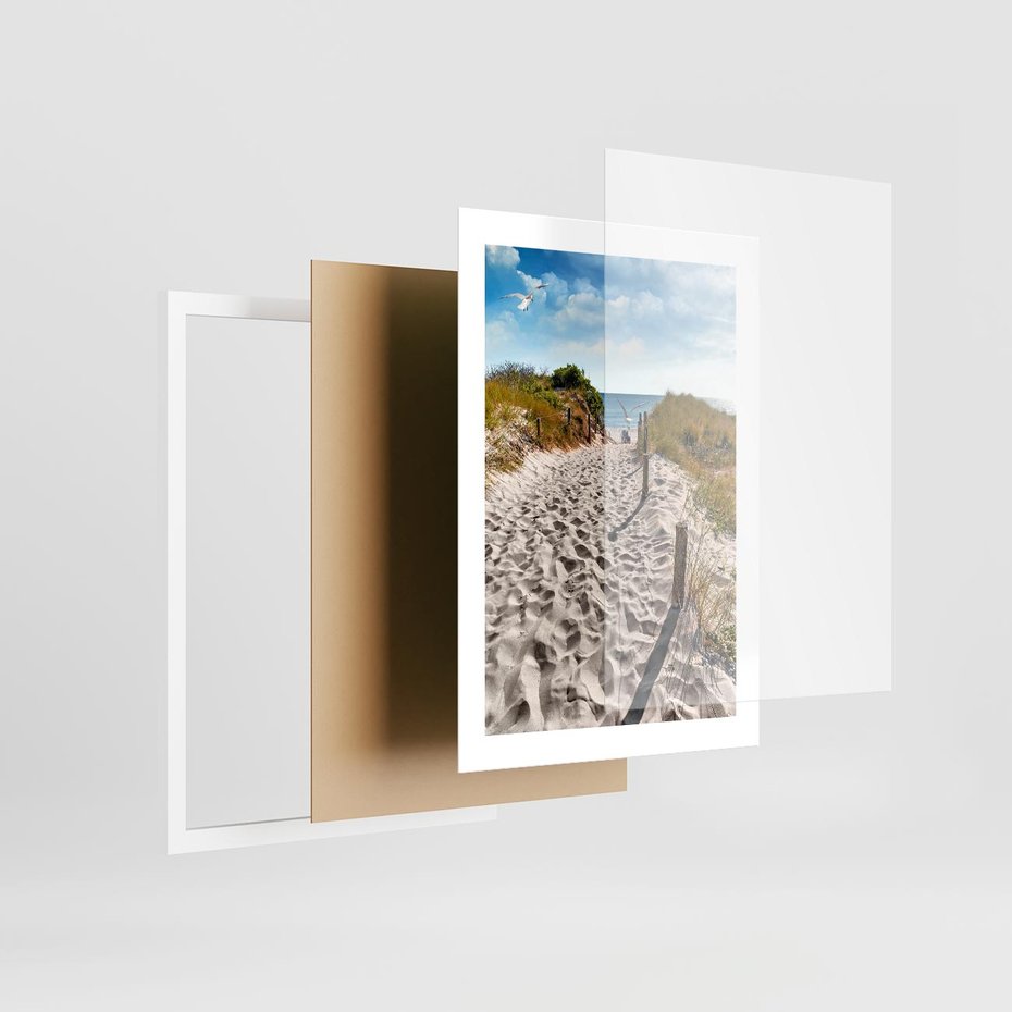 Plakat w ramie 30x40 - Mewy nad Morzem - plaża, mewy - rama biała