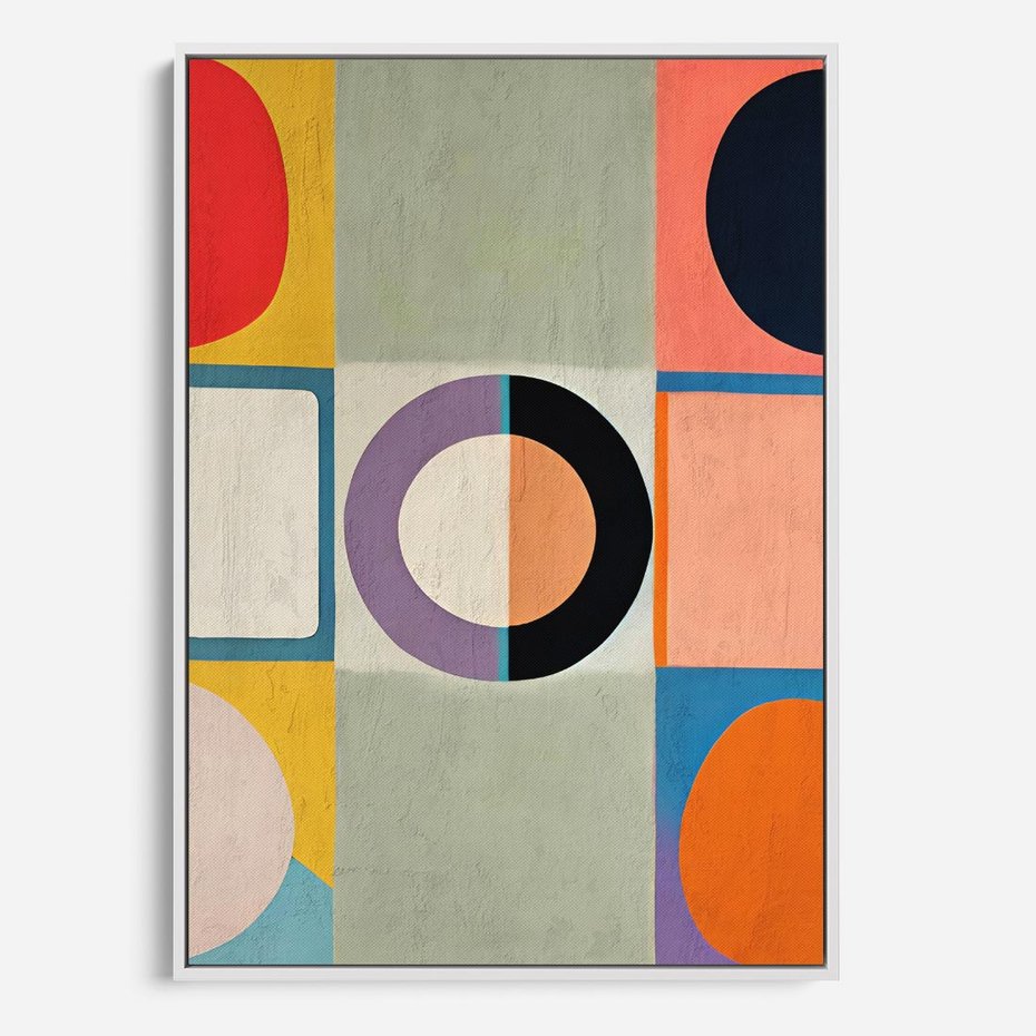 Obraz w ramie 50x70 - Taniec Kształtów Emocji - abstrakcyjne geometryczne kształty, olejny obraz - rama biała