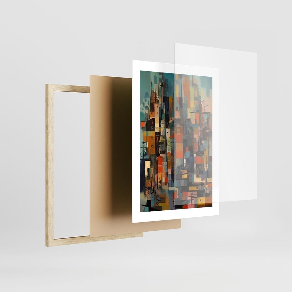 Plakat w ramie 30x40 - Zaklęte Odbicia Nienormalności - styl mid century, nowoczesna sztuka - rama drewno