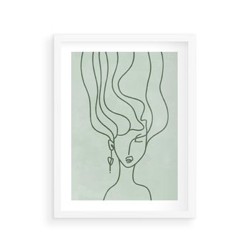 Plakat w ramie 30x40 - Spokojne Objęcia Natury - abstrakcja, zielony szkic - rama biała