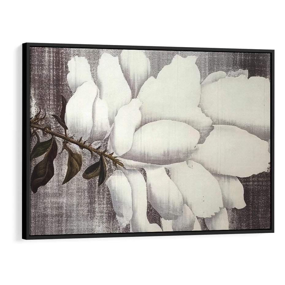 Obraz w ramie 100x70 - Tekstura Kwiatu - białe kwiaty, duży kwiat - rama czarna