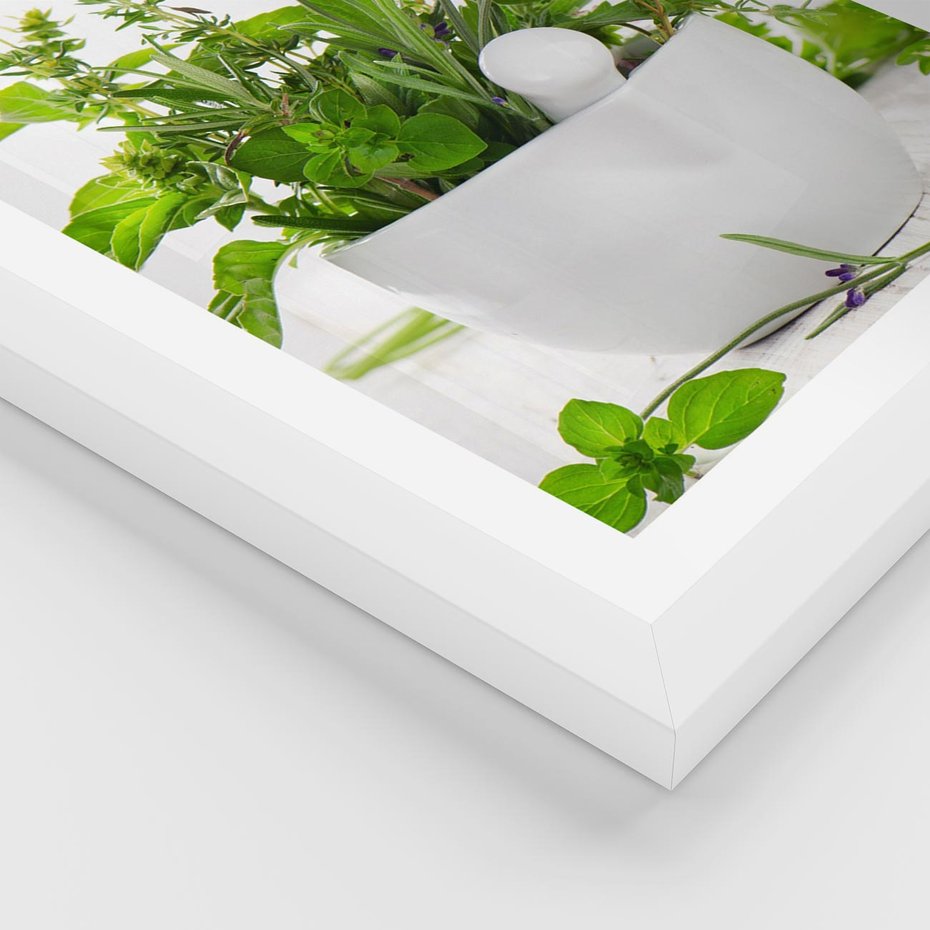 Plakat w ramie 30x40 - Kwiaty i zioła w restauracji - kwiaty, zioła - rama biała
