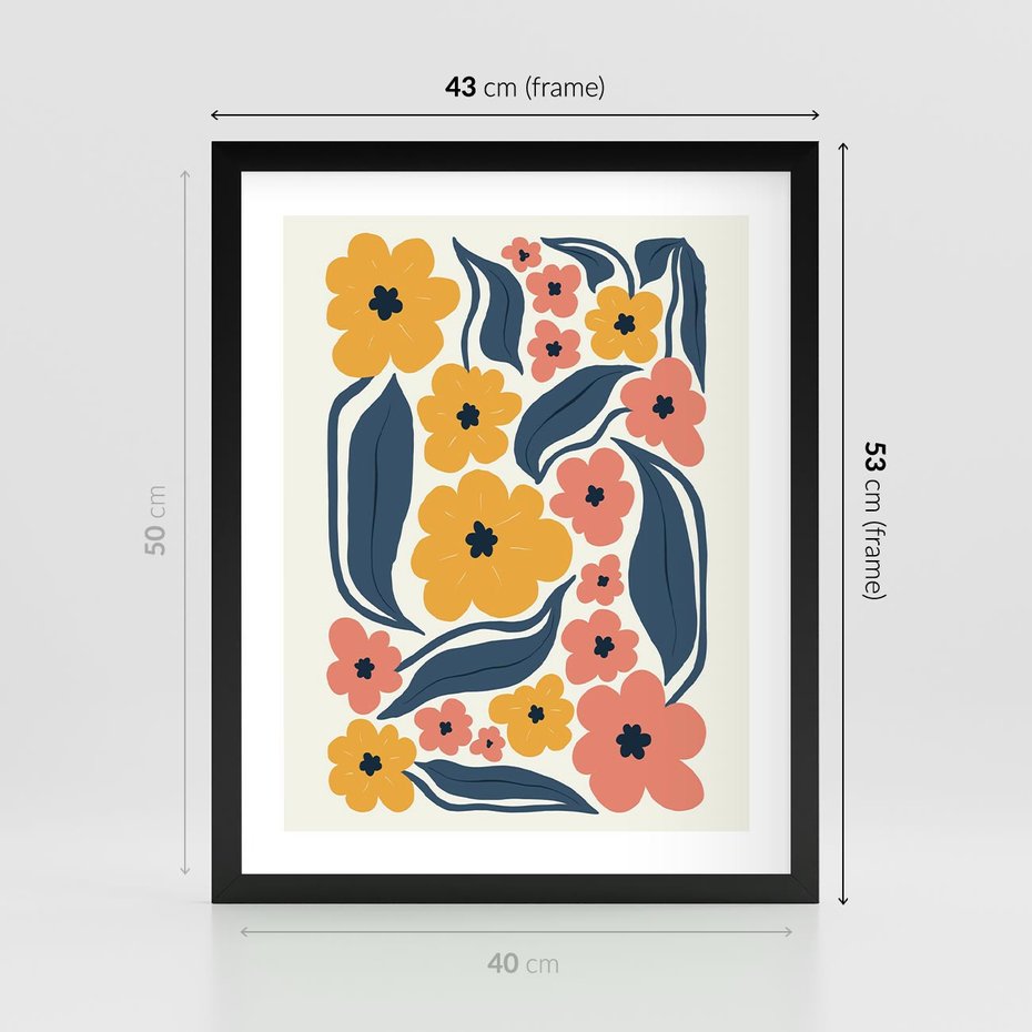 Plakat w ramie 40x50 - Pastelowe Impresje - pastelowe kwiaty, abstrakcyjna kompozycja - rama czarna