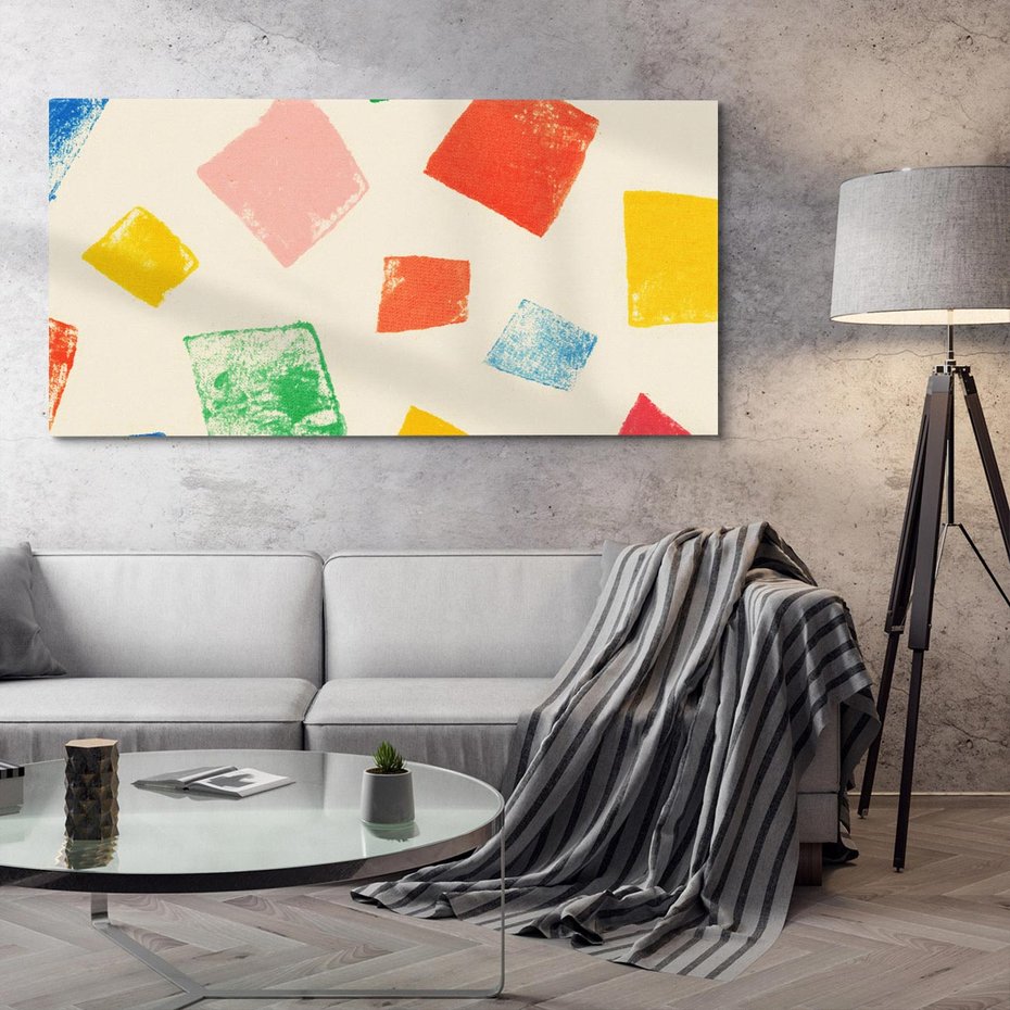 Obraz na płótnie 120x60 - Tęczowe Rytmy - kolorowe tęczowe kwadraty, wesoły kolaż