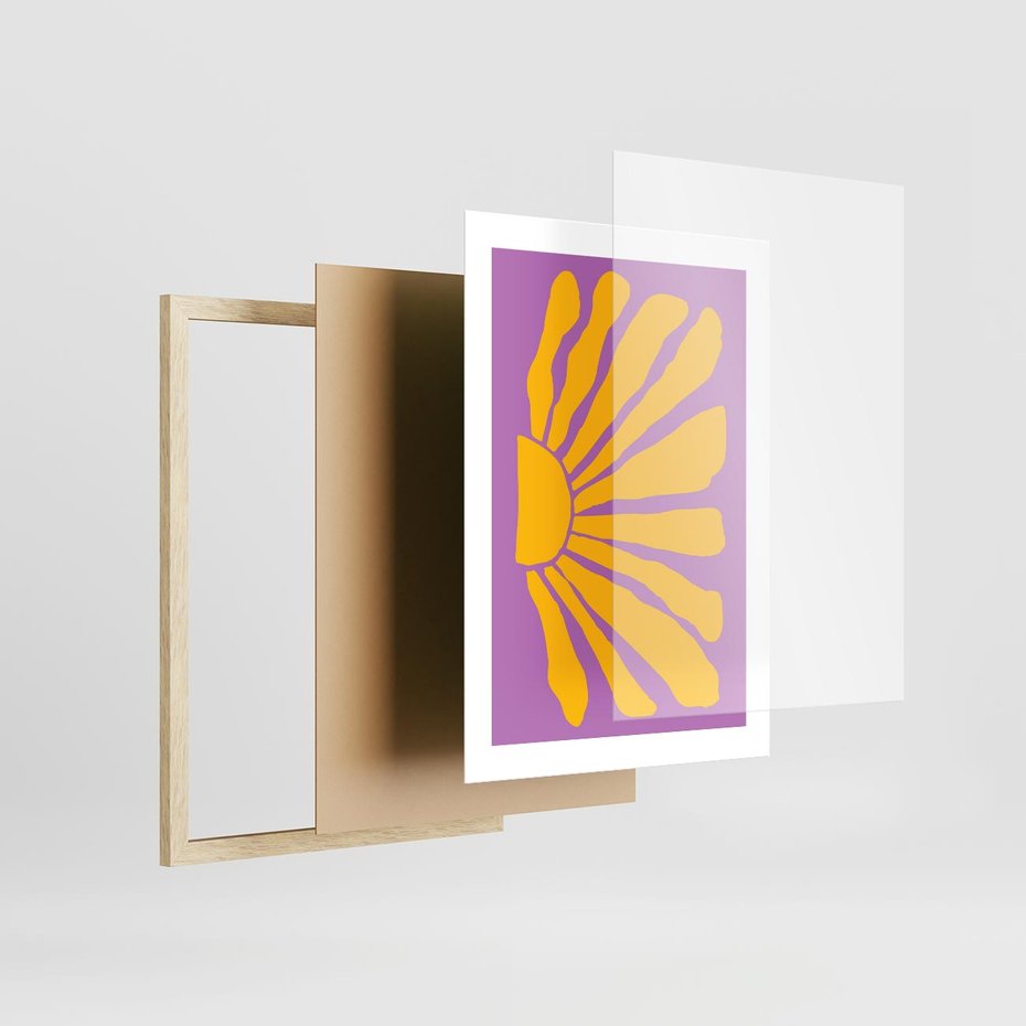 Plakat w ramie 30x40 - Podróżne Kontury - abstrakcyjny plakat, intensywne różowe tło - rama drewno