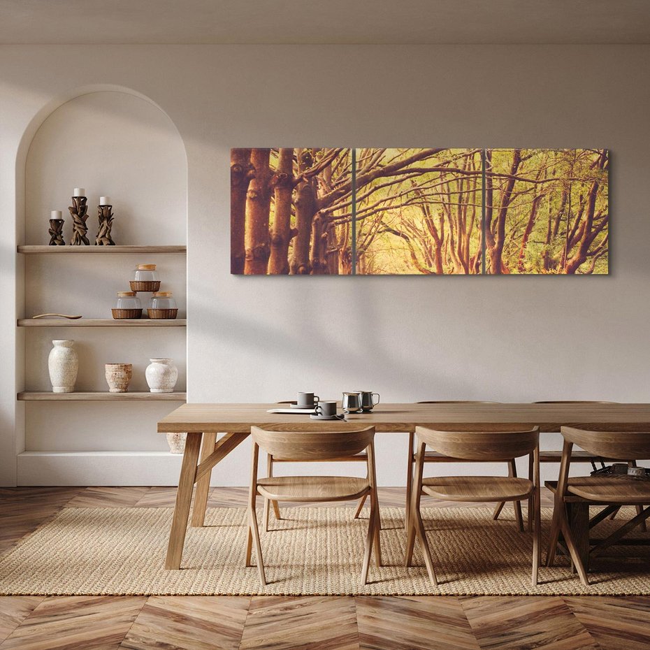 Obraz na płótnie 90x30 - Wędrówka między drzewami - droga, drzewa