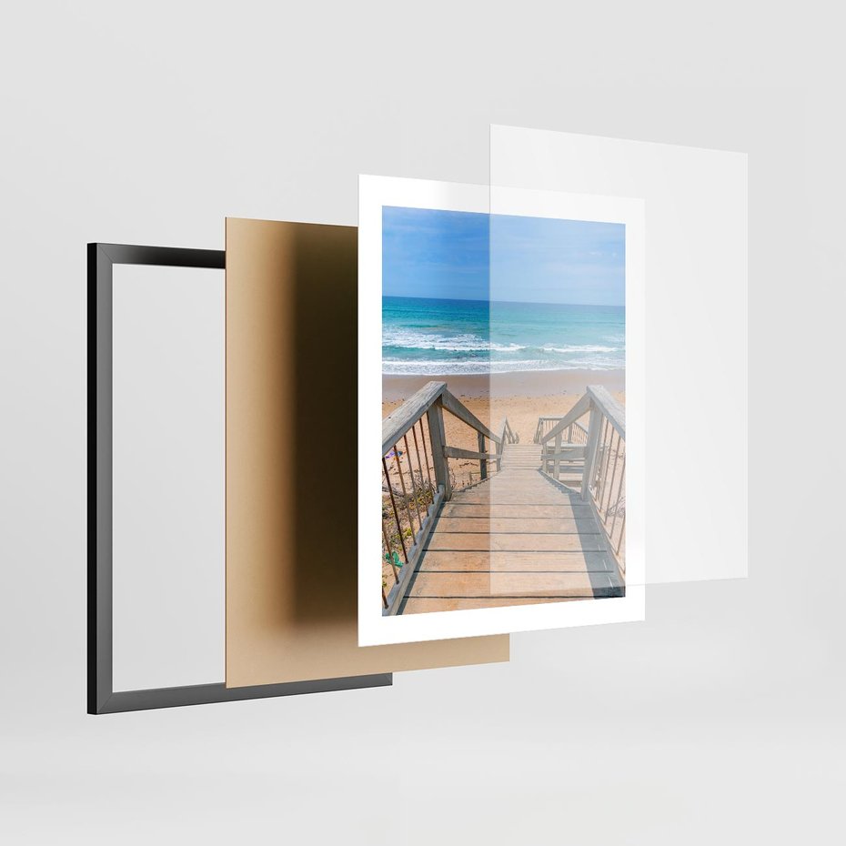 Plakat w ramie 40x50 - Pomost ku Morzu - pomost na plaży, morze - rama czarna