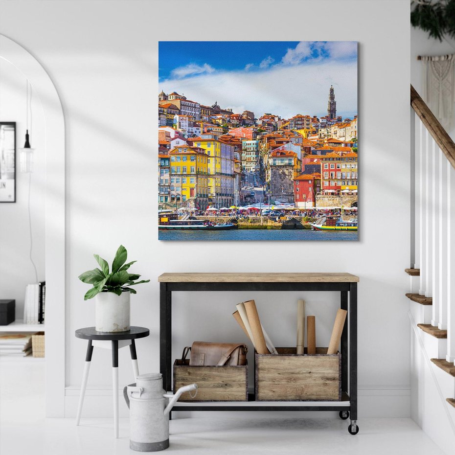 Obraz na płótnie 50x50 - Kolorowa Przystań - nadmorskie miasto, kolorowe budynki