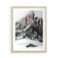 Plakat w ramie 50x70 - Górski Raj z Chatką - górskie szczyty, ośnieżone góry - rama drewno