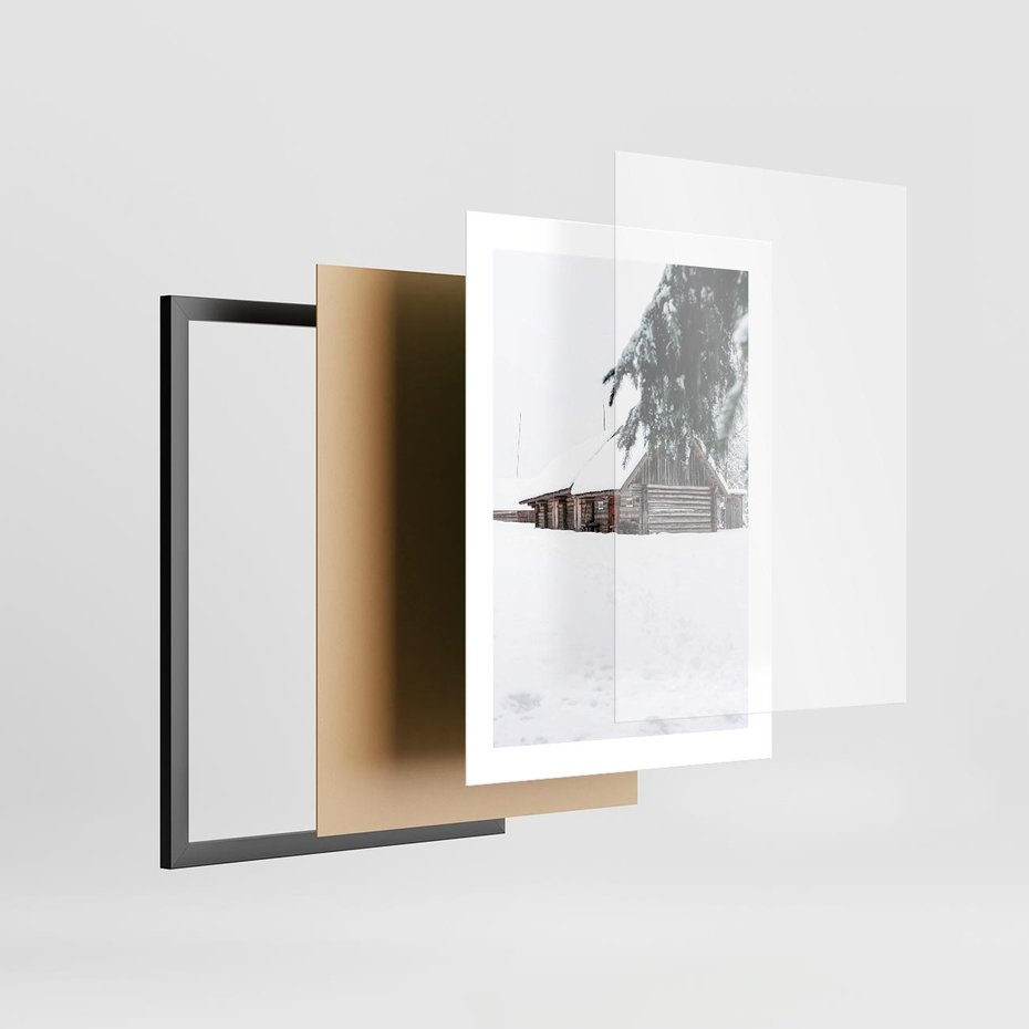 Plakat w ramie 30x40 - Zimowy Azyl - domek w górach, śnieg - rama czarna