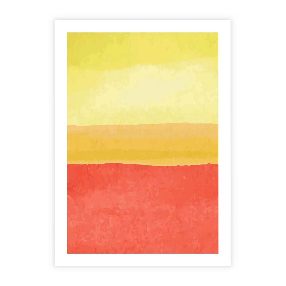 Plakat bez ramy 21x30 - Rozmyte Odbicia - kolorowe akwarelowe pasy, odcienie żółci i czerwieni