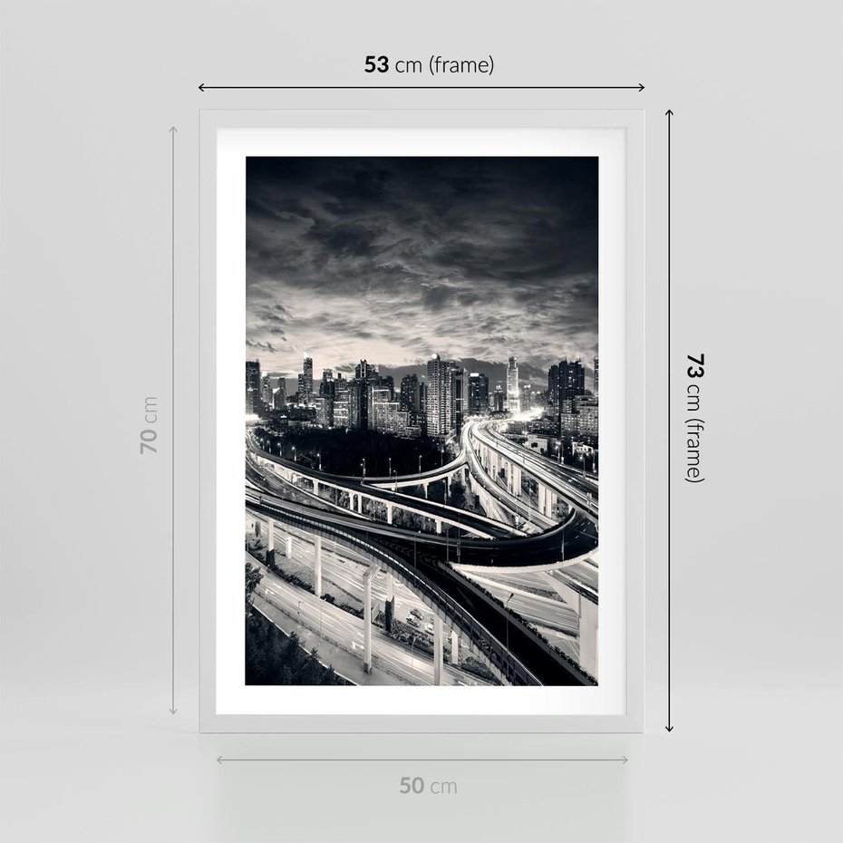 Plakat w ramie 50x70 - Miejska Symfonia - miasto, nocą - rama biała