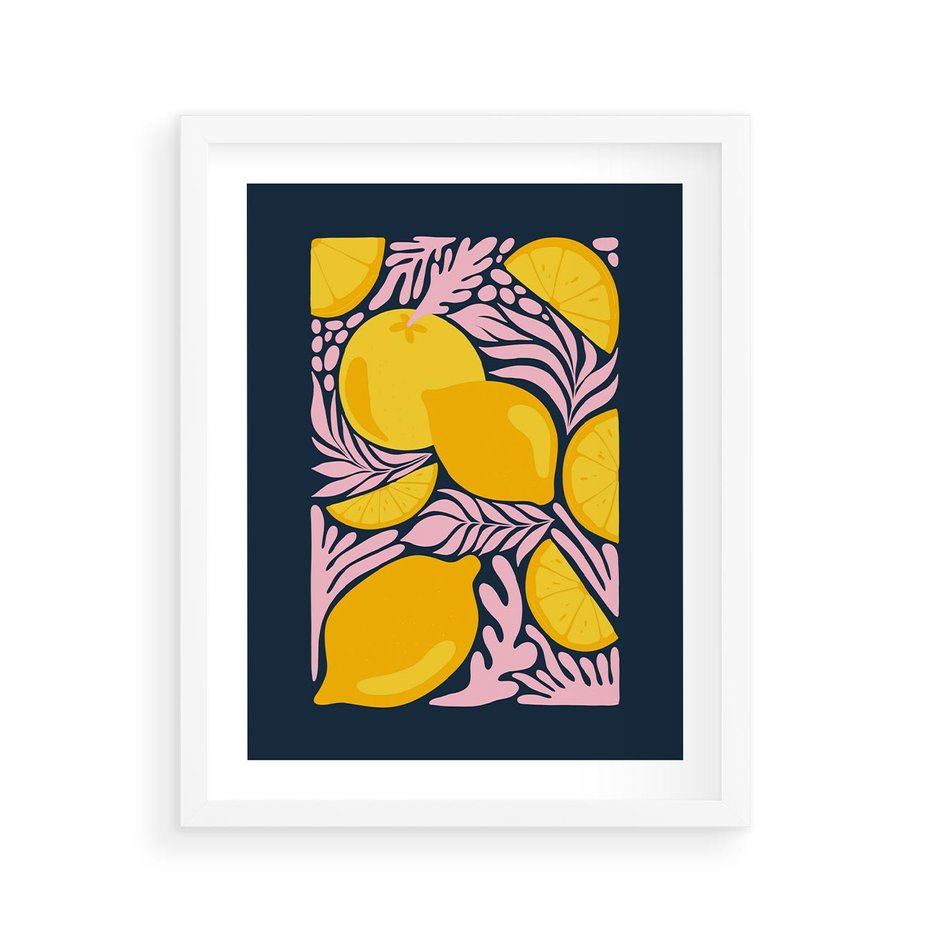 Plakat w ramie 40x50 - Kreatywne Rytmy - granatowe tło, nowoczesna kompozycja - rama biała