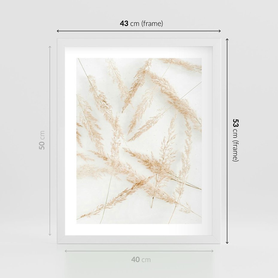Plakat w ramie 40x50 - Pampas w Stylu Boho: Kompozycja Natury - suche trawy, pampas - rama biała