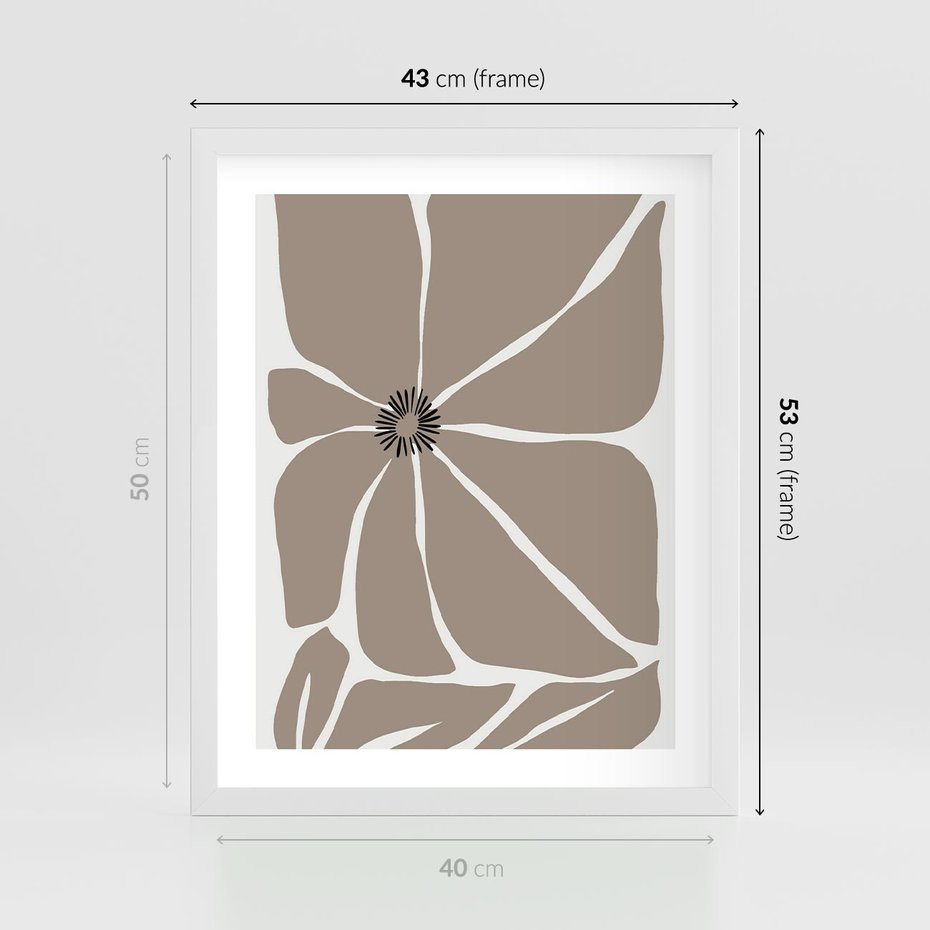 Plakat w ramie 40x50 - Złudne Zmysły - abstrakcyjny kwiat, beże i brązy - rama biała