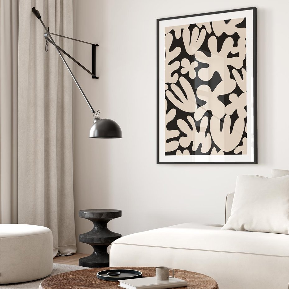 Plakat w ramie 50x70 - Księga Ukrytych Widoków - abstrakcyjne czarno białe formy, minimalizm - rama czarna