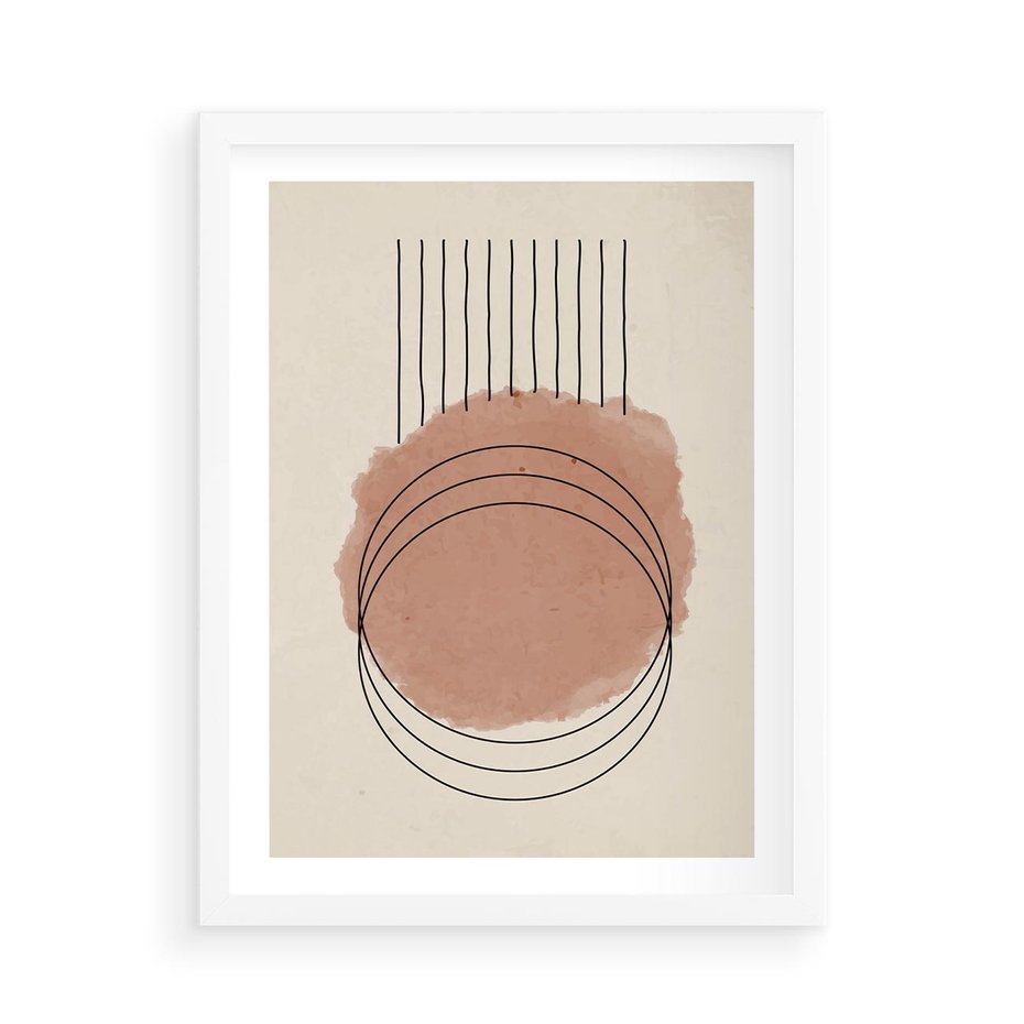 Plakat w ramie 50x70 - Migotliwe Kontury - akwarelowa plama, geometryczne szkicowane kształty - rama biała