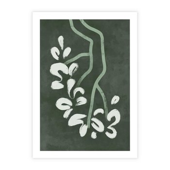 Plakat bez ramy 21x30 - Rozkwitające Zielone Gałęzie - abstrakcyjne delikatne zielone linie, podobne do gałęzi kwiatów