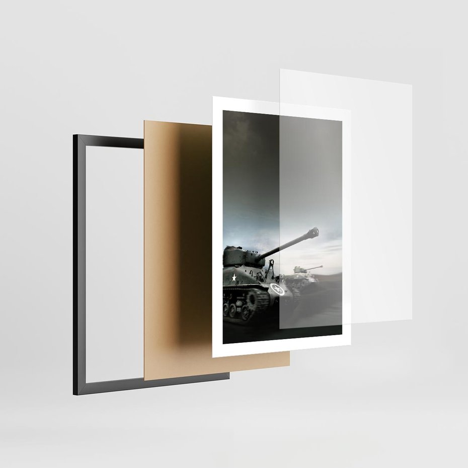 Plakat w ramie 50x70 - Siła i determinacja: czołgi wojenne - czołgi, wojna - rama czarna