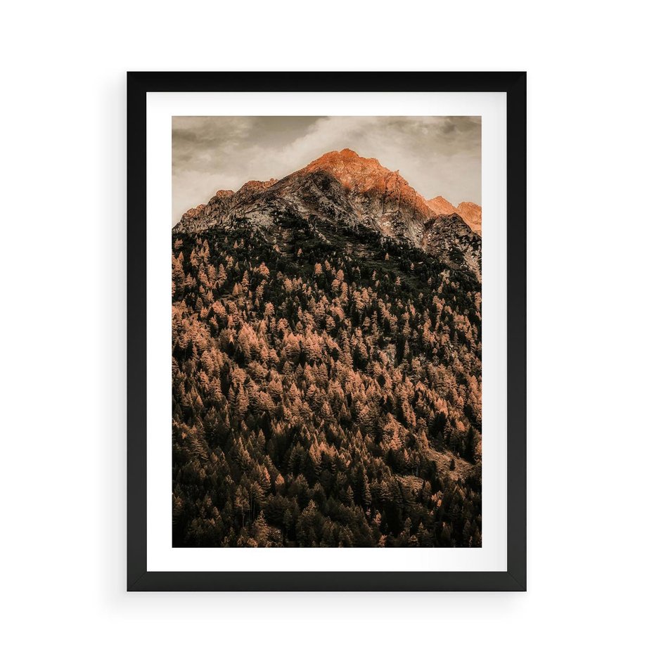 Plakat w ramie 50x70 - Jesienna Godzina w Górach - góry, las w górach - rama czarna
