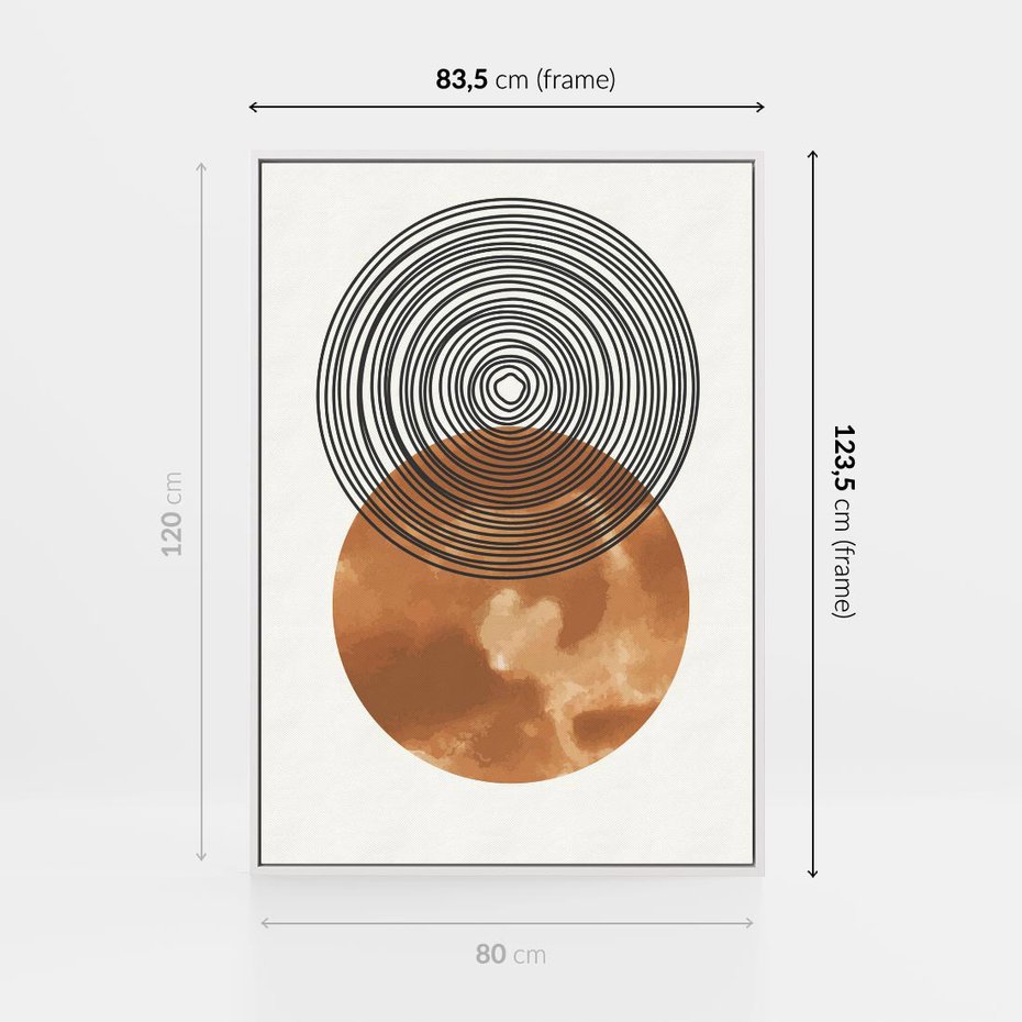 Obraz w ramie 80x120 - Taniec Okręgów - boho obraz, geometria - rama biała