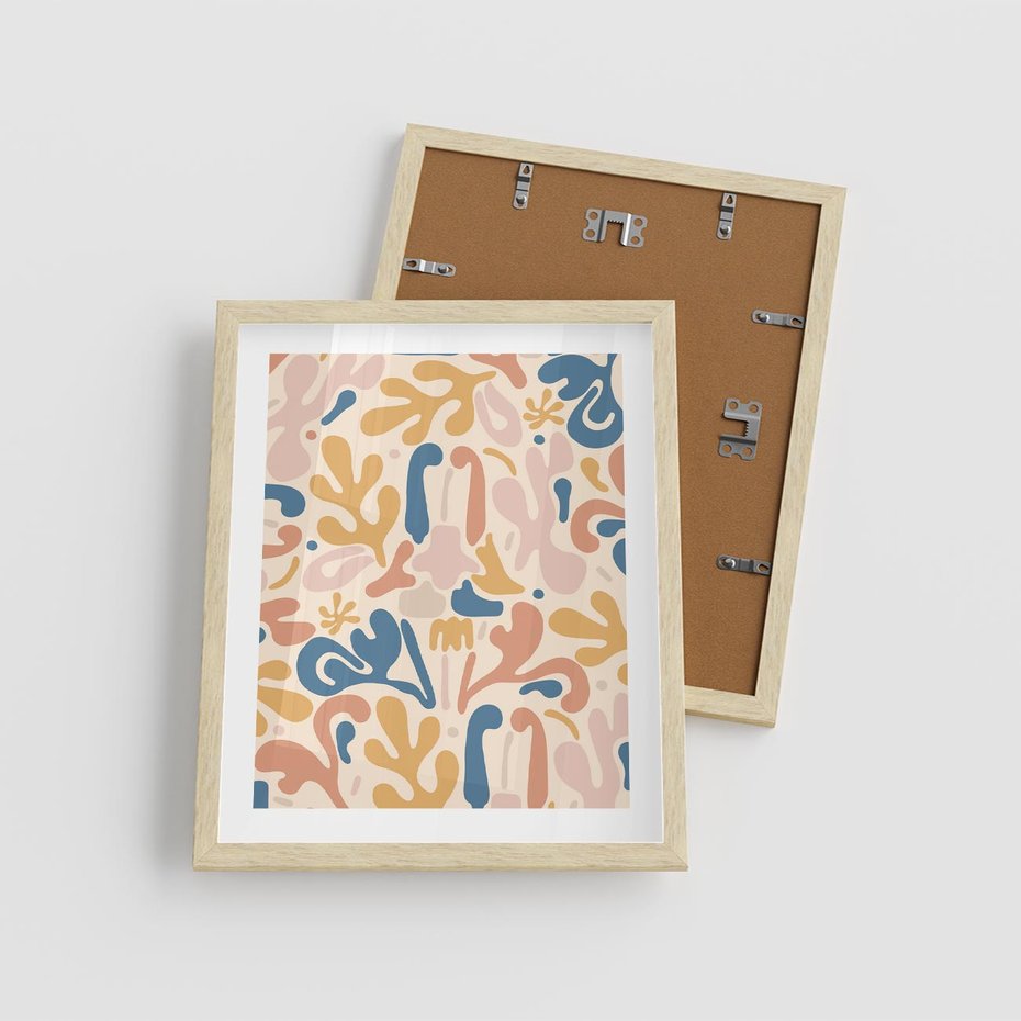 Plakat w ramie 40x50 - Symfonia Radosnych Barw - abstrakcyjne pastelowe formy, nowoczesna grafika w stylu boho - rama drewno